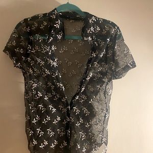 sheer black floral cover top